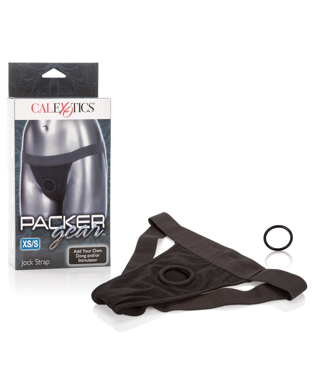 Packer Gear Jock Strap Black stretch harness with vibrator pocket and reinforced O-ring for comfortable secure strap-on wear