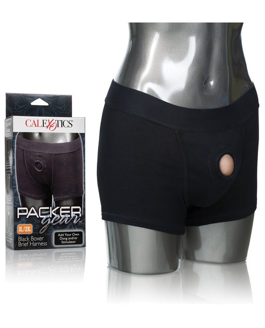 Packer Gear Black Boxer Brief Harness with Reinforced O-Ring and Stretch Waistband for Secure Transgender Packer Support