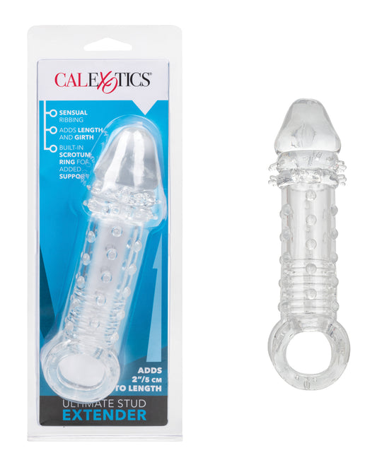 Extensions Penis Enhancement Ultimate Stud Extender with Ribbed Sleeve and Scrotum Strap for Prolonged Performance