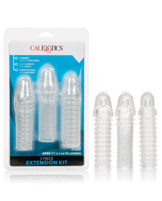 Extensions Penis Enhancement 3 Piece Kit with Ribbed Texture and Stretchy Fit for Increased Girth and Stimulation