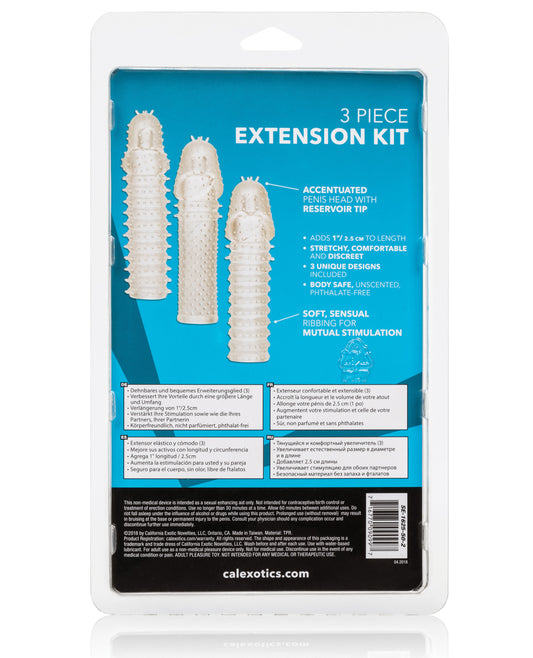 Clear 3 Piece Extension Kit with Ribbed Penis Enhancement Sleeves