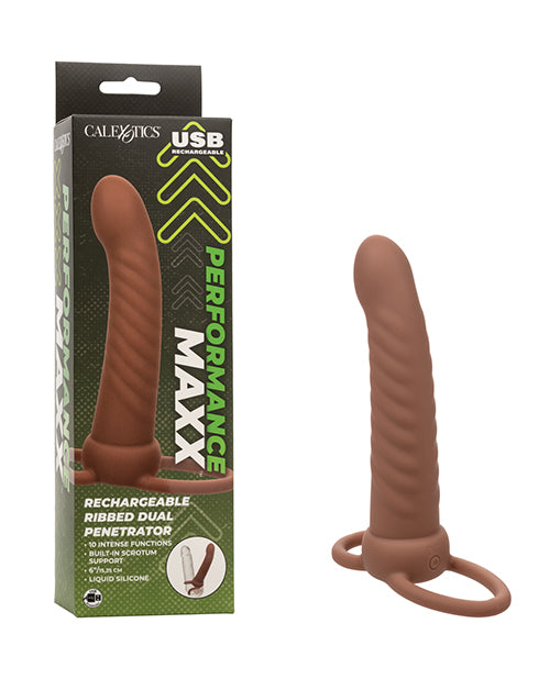 Performance Maxx Vibrator Dual Penetrator Ribbed Texture with Scrotum Ring for Double Stimulation