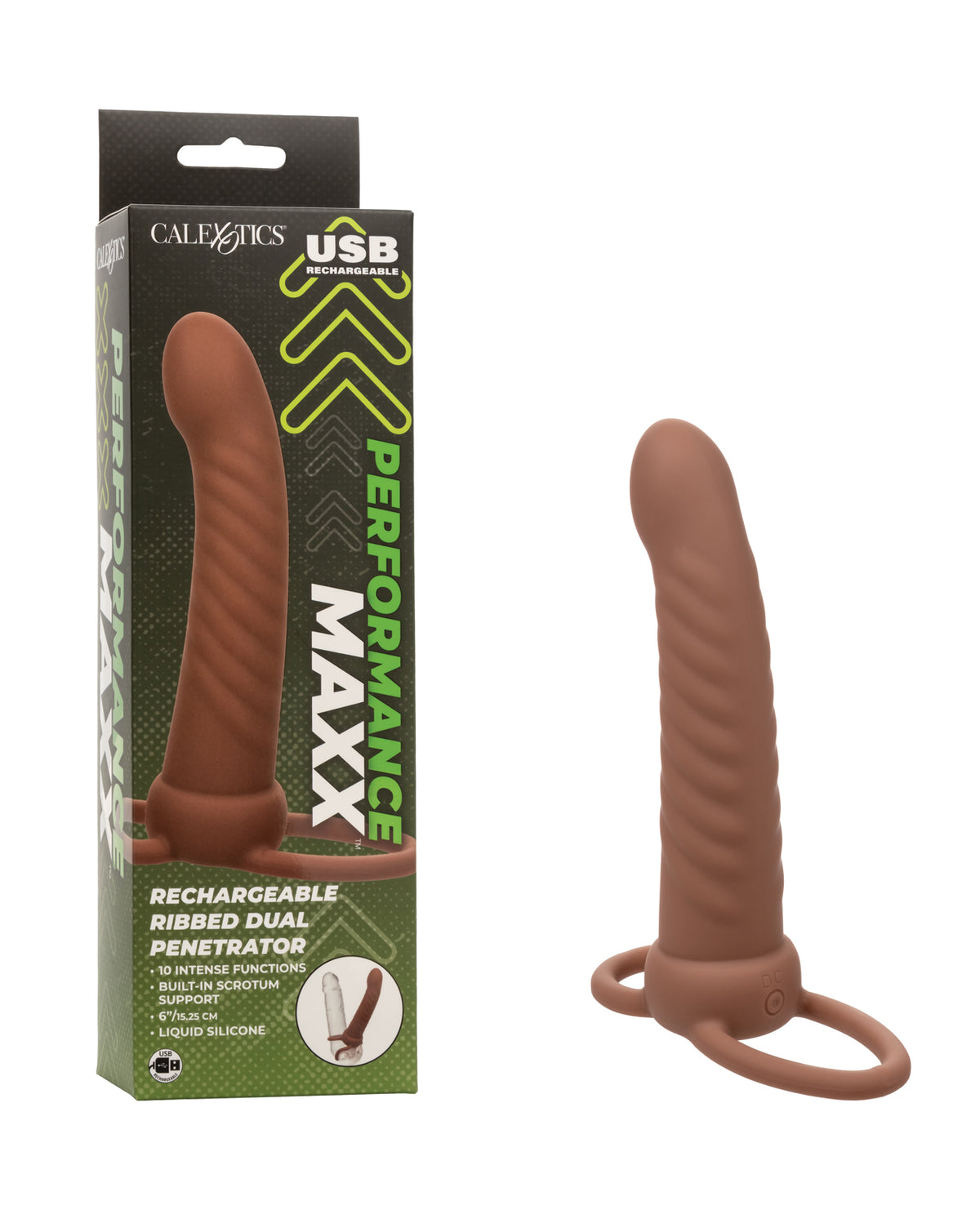 Performance Maxx Rechargeable Ribbed Dual Penetrator - Brown