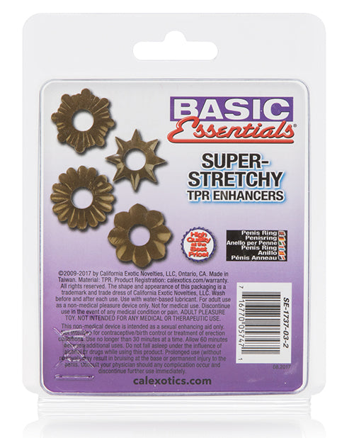Super Stretchy Penis Enhancement Rings Set with Assorted Shapes – Smoke, 4 Pack