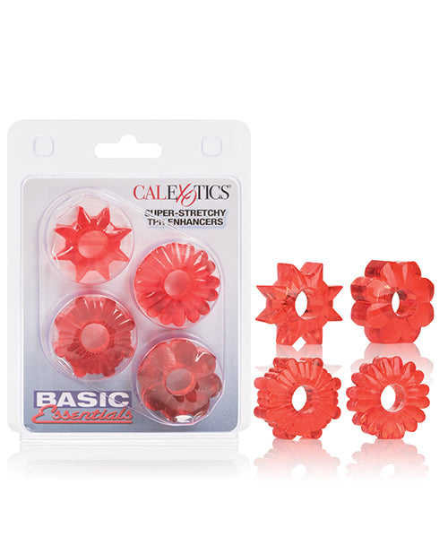 Basic Essentials Penis Enhancement Rings Super Stretchy Assorted Designs in Red for Enhanced Sensation and Comfort