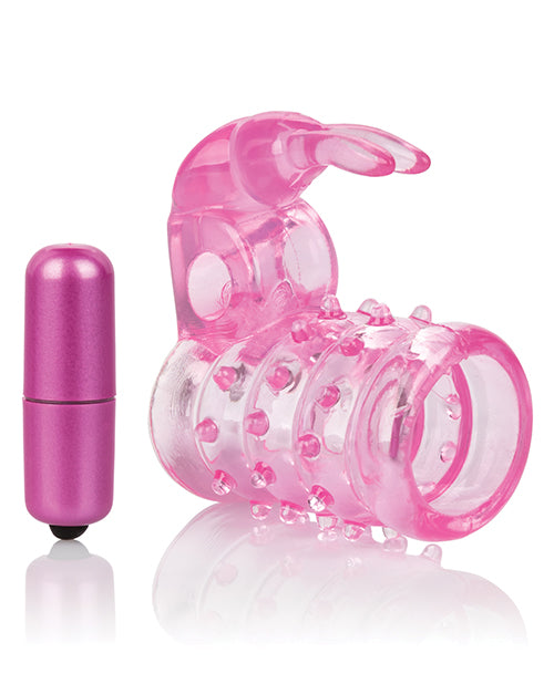 Stretchy Vibrating Bunny Enhancer Penis Ring in Pink