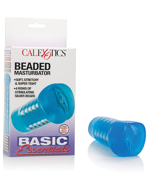 Basic Essentials male masturbator with textured inner sleeve and silver-plated beads for intense stimulation and self-pleasure