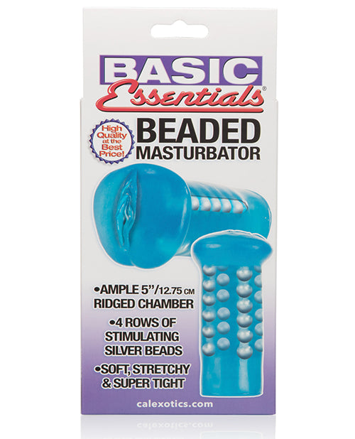 Basic Essentials Beaded Masturbator with Silver Beads - Blue