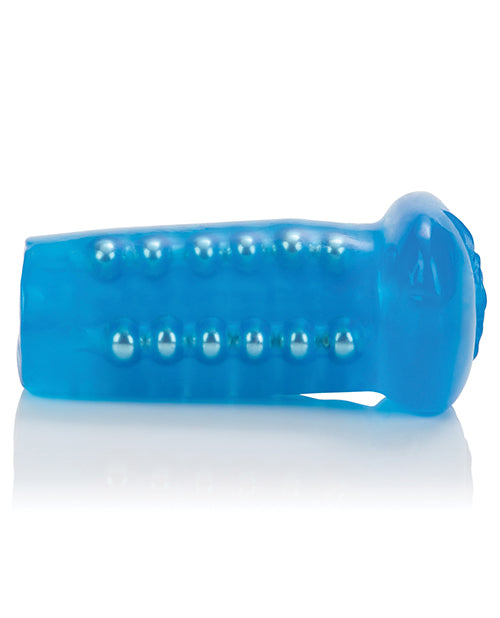 Basic Essentials Beaded Masturbator with Silver Beads - Blue