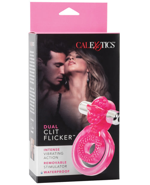 Couple's Enhancers Stimulator Dual Clit Flicker Vibrating Cock Ring with Clitoral Flicker for Coupled Pleasure