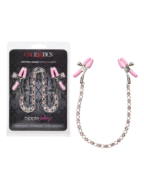 Nipple Play bondage nipple clamps with adjustable pink crystal chain for sensual teasing and visual stimulation