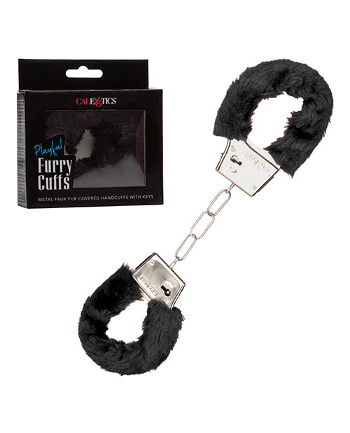 California Exotic Novelties Bondage Handcuffs with Black Faux Fur and Lockable Design for Comfortable Restraint Play