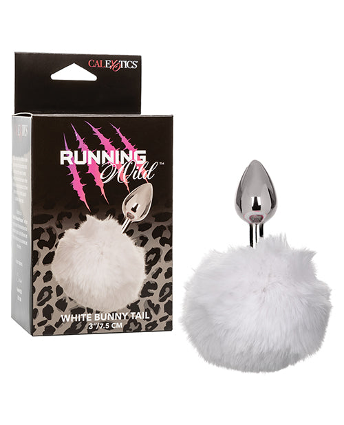Running Wild Anal Probe Smooth Metallic Plug Fluffy Synthetic White Tail for Playful Intimate Experiences