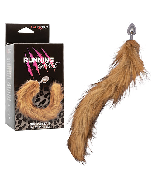 Running Wild Anal Probe Metallic Design Brown Synthetic Fur Tail for Sensory Exploration
