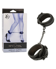 Nocturnal Bondage Restraints Adjustable Black Ankle Cuffs with Metal Chain for Secure Comfortable Play