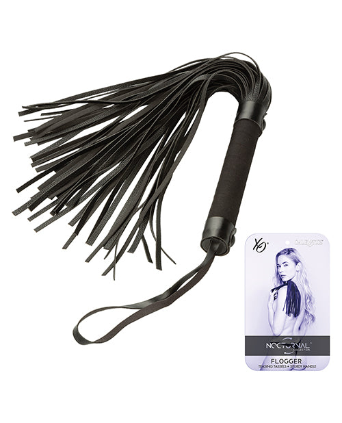 Nocturnal Bondage Flogger with Soft Black Tassels and Sturdy Handle for Sensory Play and Controlled Impact
