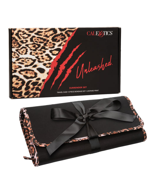 Unleashed Bondage Blindfolds & Restraints Animal Print 8-Piece Set with Adjustable Cuffs and Spreader Bar for Sensual Restraint Play