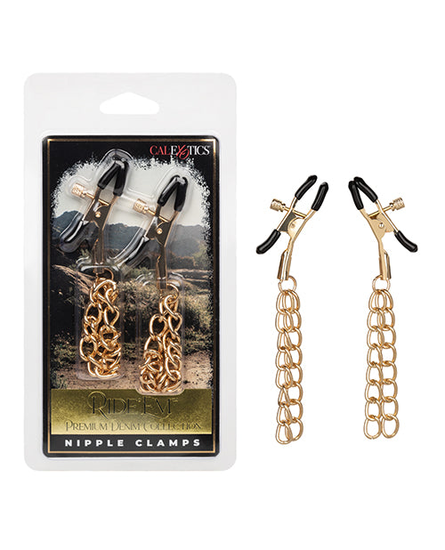Ride 'Em Nipple Clamps Adjustable Dual Chain Soft Padded Tips for Sensory Bondage Play