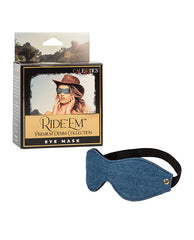Ride 'Em bondage blindfold soft denim double padding stretchy fit for sensory deprivation and comfort