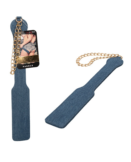 Ride 'em Bondage Paddle Premium Denim Material with Chain Wrist Strap for Impact Play and Sensory Stimulation