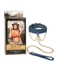 Ride 'Em Denim Bondage Collar with Adjustable Buckle and Designer Chains for Exciting Restraint Play