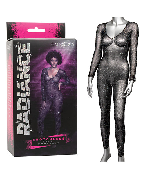 Radiance Lingerie Full Body Suit Black Mesh with Rhinestones and Crotchless Design for Intimate Wear