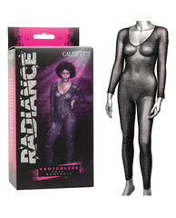 Radiance Lingerie Full Body Suit Black Mesh with Rhinestones and Crotchless Design for Intimate Wear