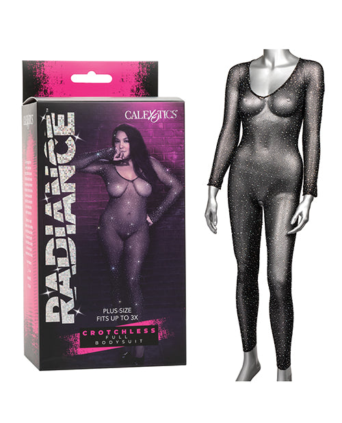 Radiance Plus Size Lingerie Crotchless Mesh Bodysuit with Rhinestones for Comfortable Intimate Wear