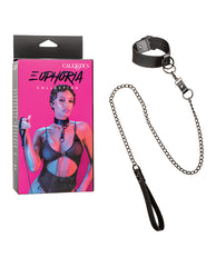 California Exotic Novelties Bondage Collar Velvet Interior Vegan Leather Chain Leash for BDSM Restraint Play