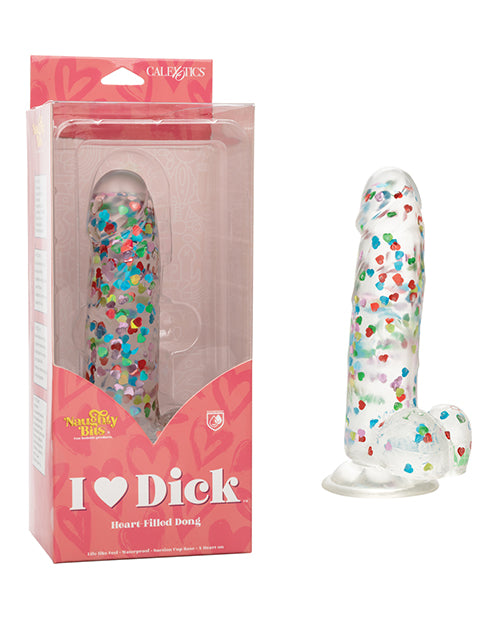 Naughty Bits Dildo Heart Confetti Filled Lifelike Texture Suction Base for Versatile Adult Pleasure