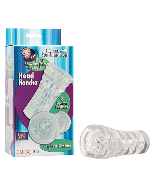 Sue Johanson's Head Honcho Clear Male Masturbator with Senso Material and Triple Suction Chambers for Realistic Stimulation