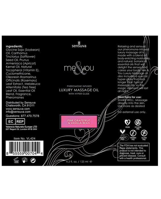 Sensuva Me & You Massage Oil with Pink Grapefruit & Vanilla