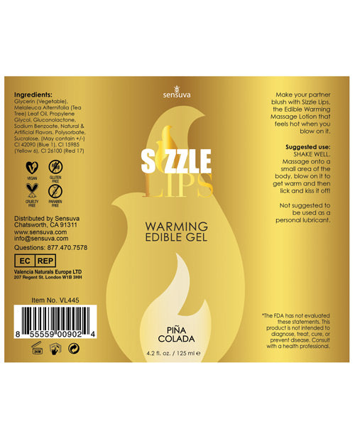 Sizzle Lips Edible Warming Gel in Pina Colada Flavor – 4.2 oz