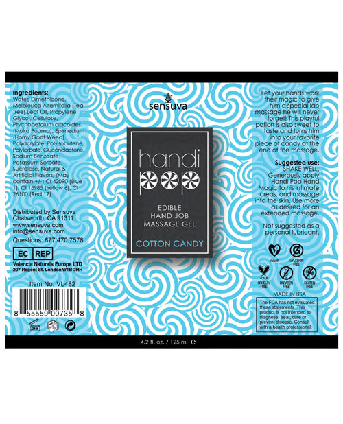 Handipop Cotton Candy Flavored Edible Massage Gel Lubricant 4.2 oz