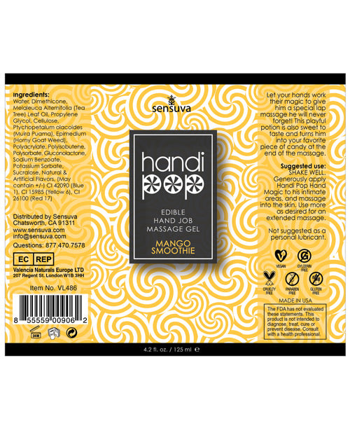 Handipop Mango Smoothie Water-Based Edible Massage Gel 4.2 oz