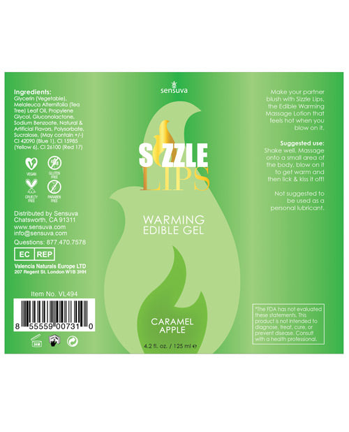 Sizzle Lips Edible Warming Gel in Caramel Apple Flavor – 4.2 oz Sensual Enhancer