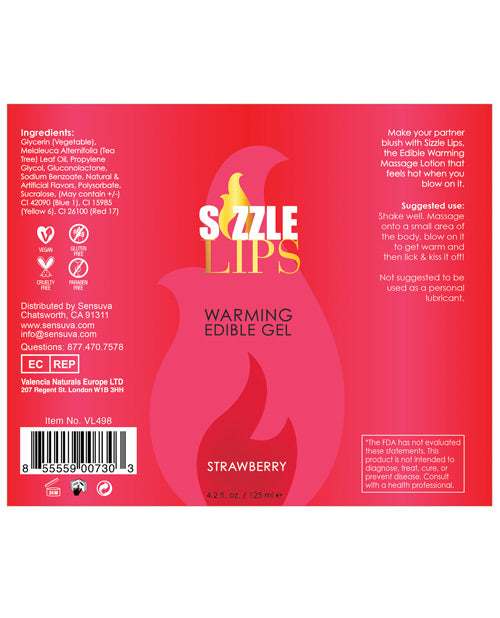 Sizzle Lips Strawberry Edible Warming Gel for Couples