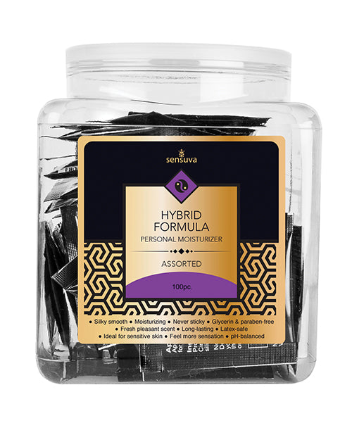 Sensuva Lubricant Hybrid Water-Based Personal Moisturizer Tub with 100 Foil Packets for Sensitive Skin and Daily Moisture