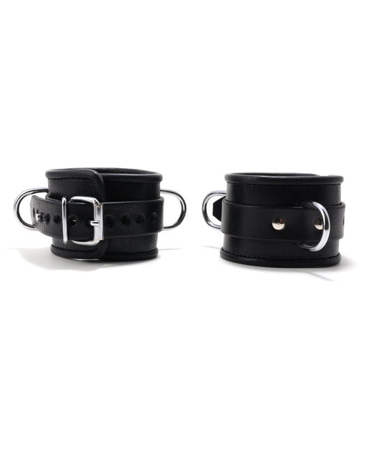 665 Bondage Restraints Dual-Layer Leather Lockable Cuffs with Nickel Hardware for Secure BDSM Play