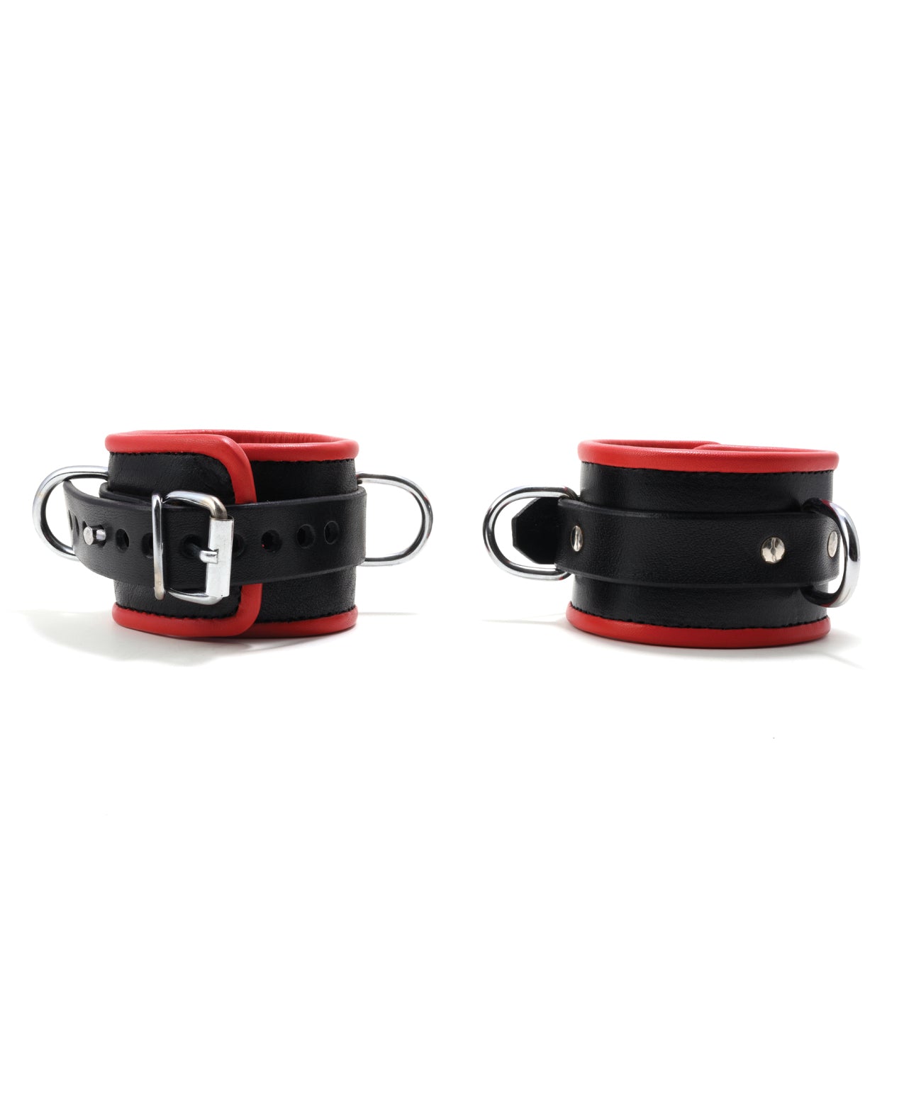 665 Bondage Restraint Red Padded Leather Nickel-Plated Locking Cuffs for Secure BDSM Play