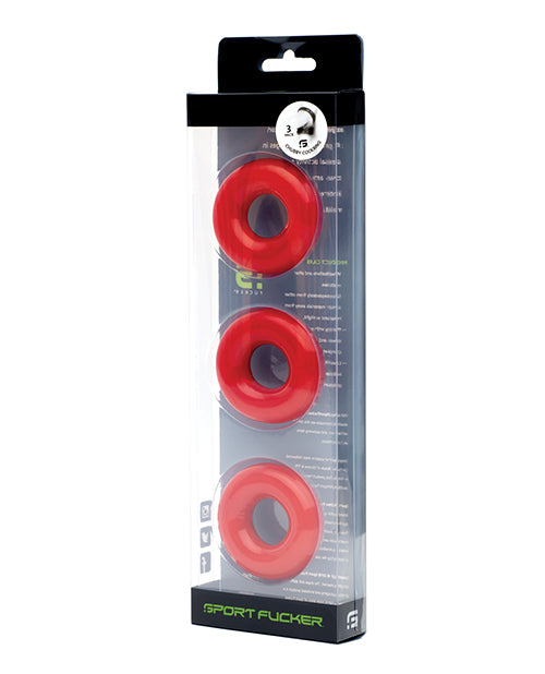 Sport Fucker Penis Enhancement Red Stretchy TPR Cockring 3-Pack for Comfortable Support