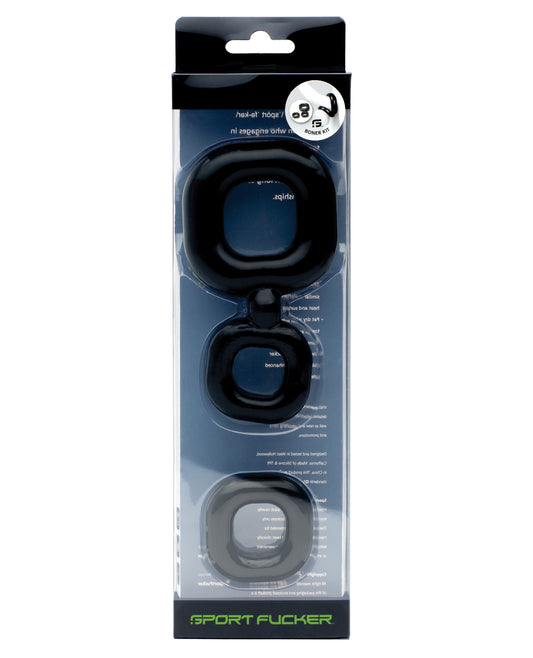 Sport Fucker Boner Kit Black – Stretchable Cockring and Ball Stretcher Set