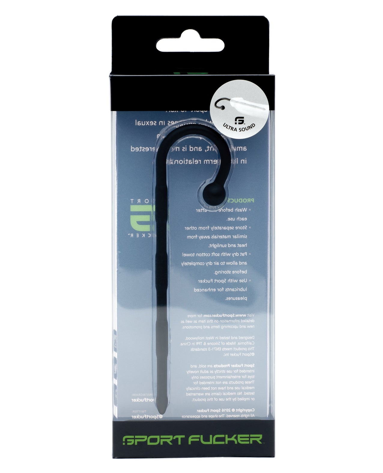 Sport Fucker Ultra Sound Black Silicone Urethral Plug with Curved Handle