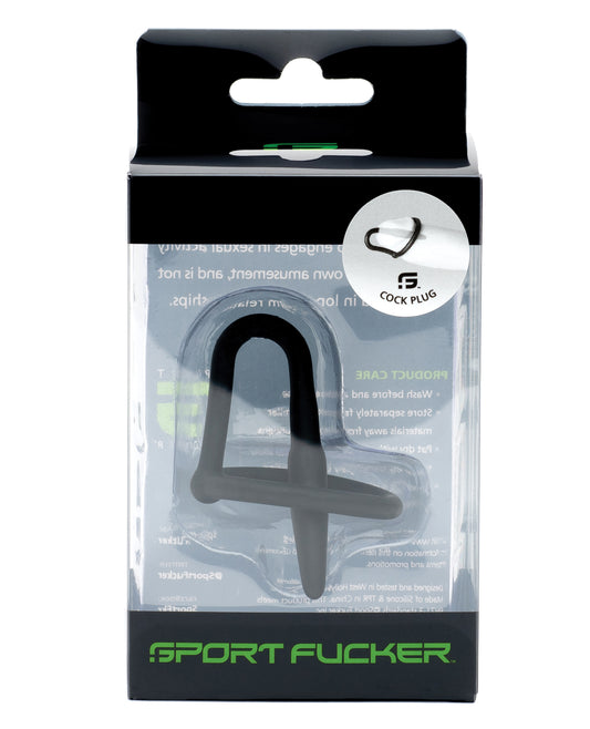 Sport Fucker Silicone Cock Plug with Stretchy Glans Ring - Black