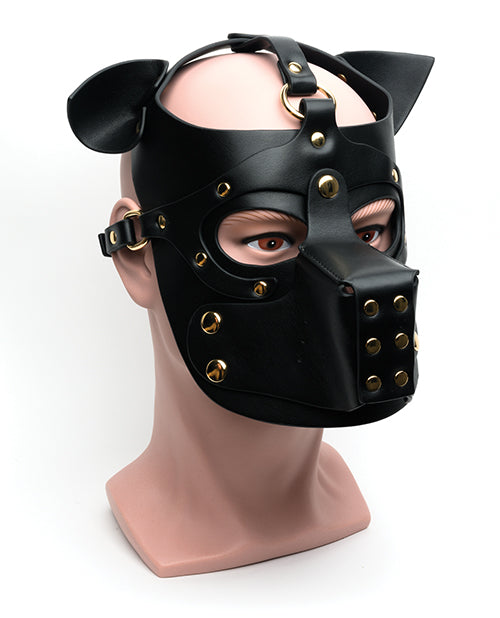 665 Bondage Pup Hood Black PU Material with Alloy Hardware for Puppy Play and Fetish Roleplay
