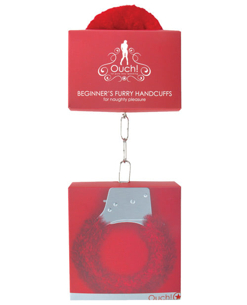 Ouch Bondage Handcuffs Soft Red Faux Fur Padded Quick-Release for Comfortable Restraint