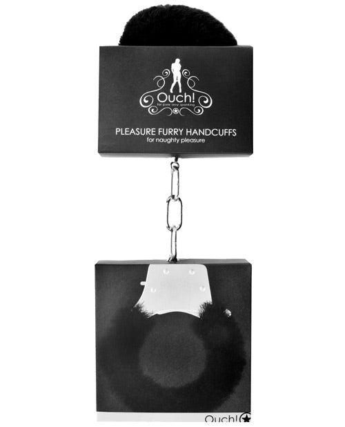 Ouch Bondage Restraints Furry Black Handcuffs with Quick-Release and Keys for Comfortable Couples Play