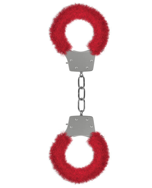 Red Furry Handcuffs with Quick-Release Locking Mechanism