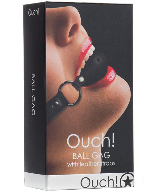 Ouch Bondage Ball Gag with Leather Straps and Adjustable Buckle for BDSM Play and Comfortable Restraint