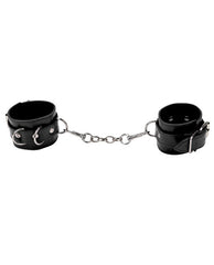 Shots Ouch Black Leather Adjustable BDSM Cuffs with Metal D-Ring